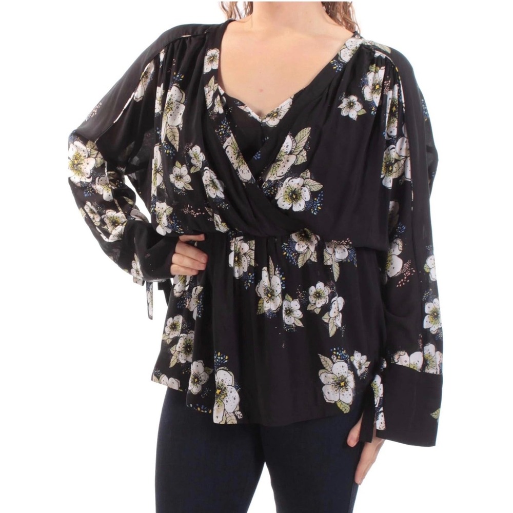 Free People Tuscan Dreams Printed Tunic Women's XS Tie Sleeve Boho Whimsical